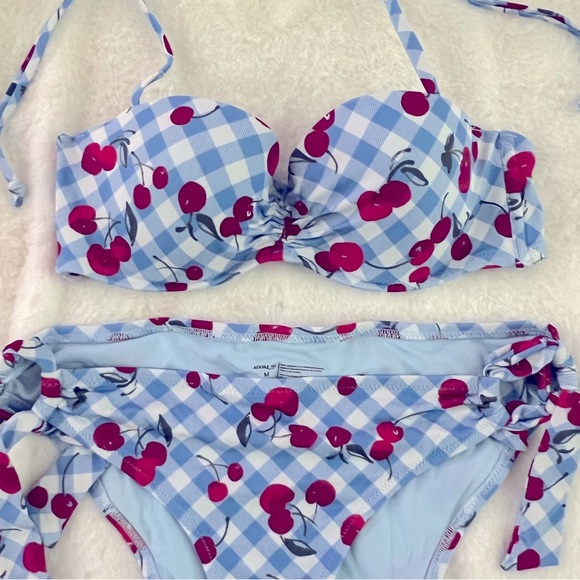 Adore Me Blue gingham with cherries bikini M 34B - Picture 2 of 4